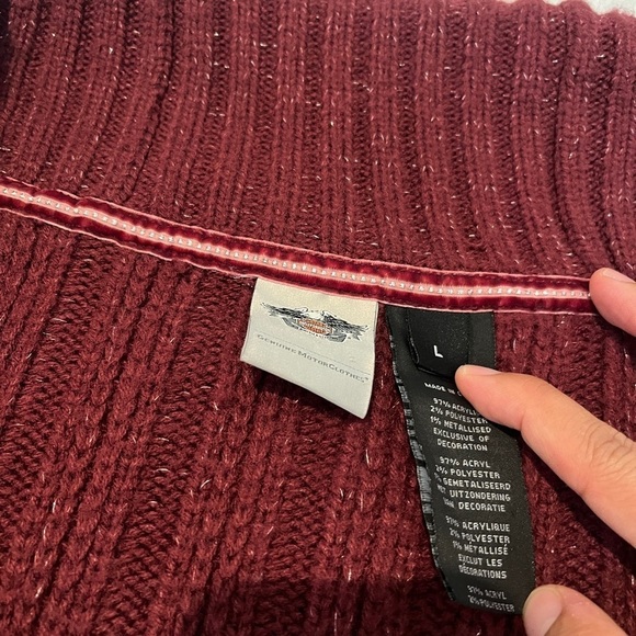 Harley Davidson Womens Sz L Red Shawl‎ Collar Cardigan Sweater Asymmetrical Zip - Picture 3 of 8